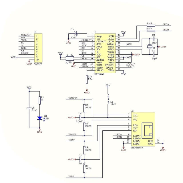 Alt view image 6 of 7 - ENC28J60 ENC28J60-I/SO HR911105A Ethernet LAN Network Module SPI Interface 3.3V