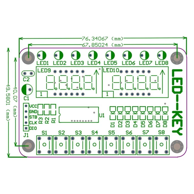 Alt view image 6 of 7 - TM1638 8 Bits Digital LED Tube Display Module with 8 LEDs 8 Button Keys for AVR