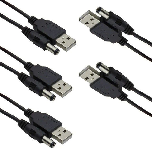 Main image of 5pcs USB 2.0 A Male to DC 5.5x2.1mm 5 Volt DC Connector Charge Barrel Jack Power