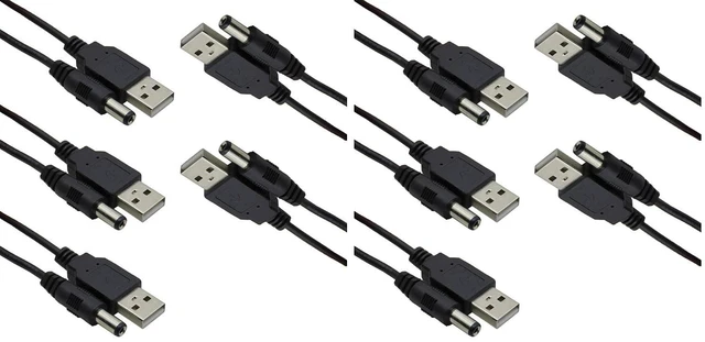 Main image of 5pcs USB 2.0 A Male to DC 5.5x2.1mm 5 Volt DC Connector Charge Barrel Jack Power