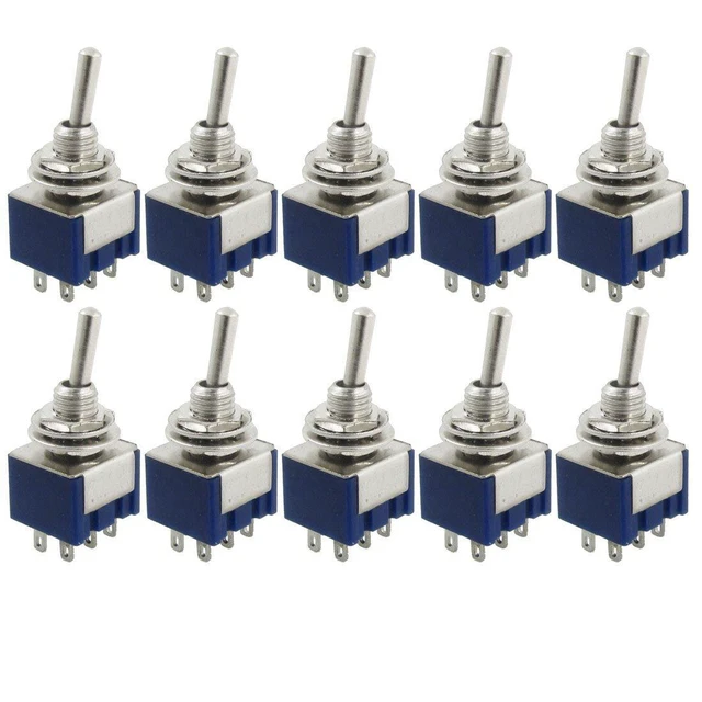 Main image of 10pcs AC 125V 6A Amps ON/ON 6 Terminals 2 Position DPDT Toggle Switch MTS202