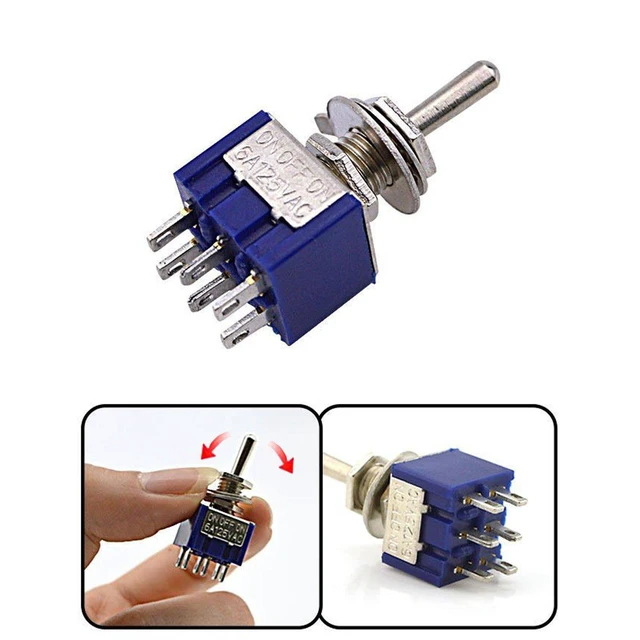 Alt view image 2 of 4 - 10pcs AC 125V 6A Amps ON/ON 6 Terminals 2 Position DPDT Toggle Switch MTS202