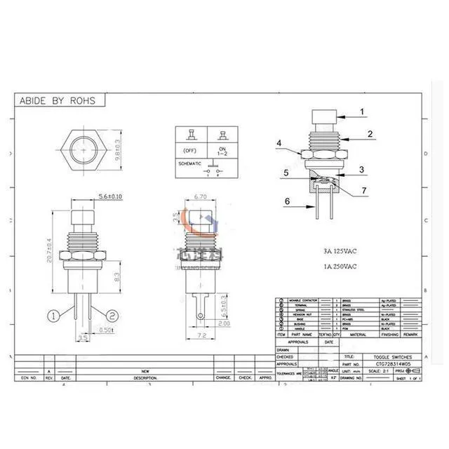 Alt view image 6 of 7 - 10pcs PBS-110 7MM Self-Locking Normal Open NO Push Button Switches ON/Off 2 Foot