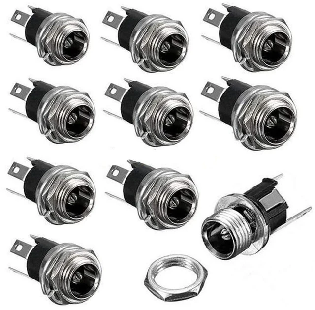 Main image of 10pcs DC Power Supply Jack Socket Female Panel Mount Connector 3-Pin 5.5 x 2.1mm