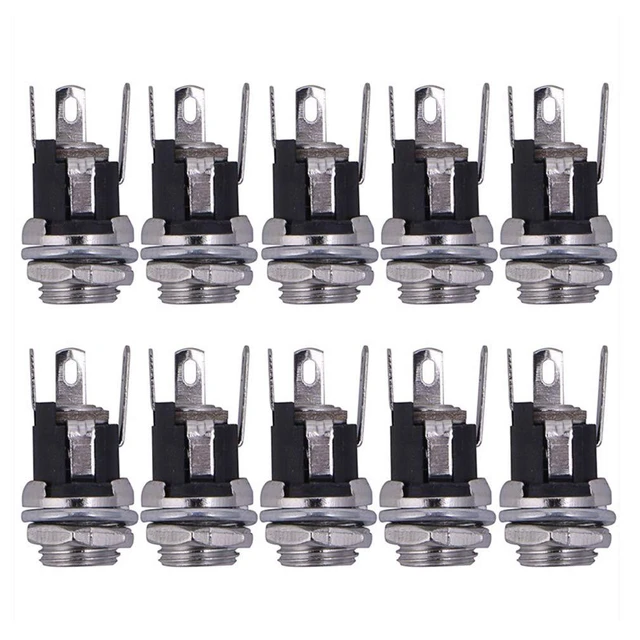 Alt view image 2 of 3 - 10pcs DC Power Supply Jack Socket Female Panel Mount Connector 3-Pin 5.5 x 2.1mm