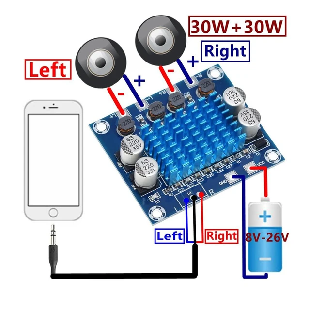 Alt view image 5 of 6 - 2pcs TPA3110 Digital Stereo Audio Amplifier Board XH-A232 AMP 30W+30W 2.0 Channe