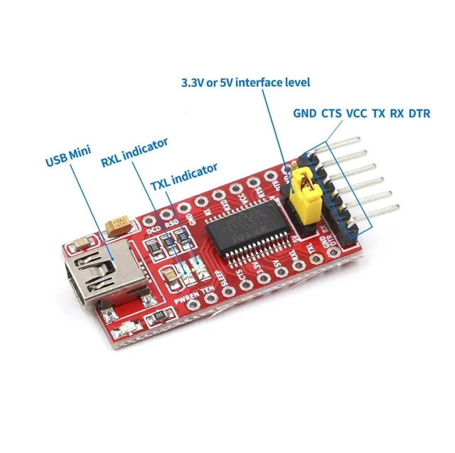 Alt view image 3 of 4 - FT232RL Mini USB to TTL Serial Converter Adapter Module 3.3V/5.5V