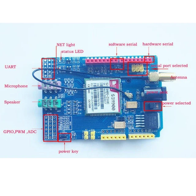 Alt view image 4 of 6 - SIM900 Quad-Band 850/900/1800/1900MHz GPRS/GSM Shield Development Board