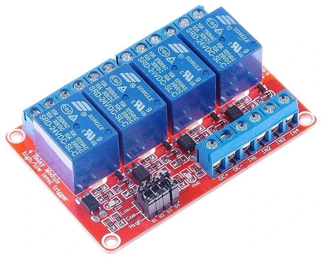 Main image of 4 Channel 24V Relay Module with OPTO-Isolated Support High and Low Level Trigger