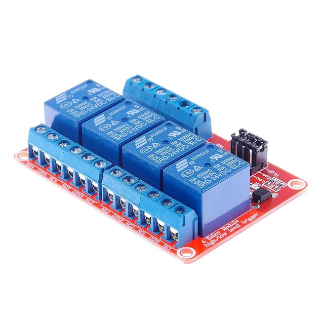 Alt view image 3 of 6 - 4 Channel 24V Relay Module with OPTO-Isolated Support High and Low Level Trigger