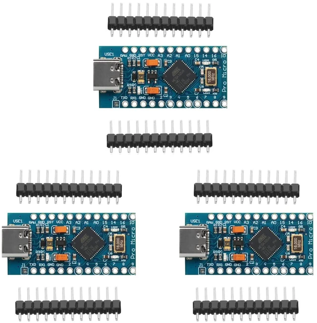 Main image of 3pcs Pro Micro ATmega32U4 5V/16MHz Type-C Module with Pin Headers Compitable wit