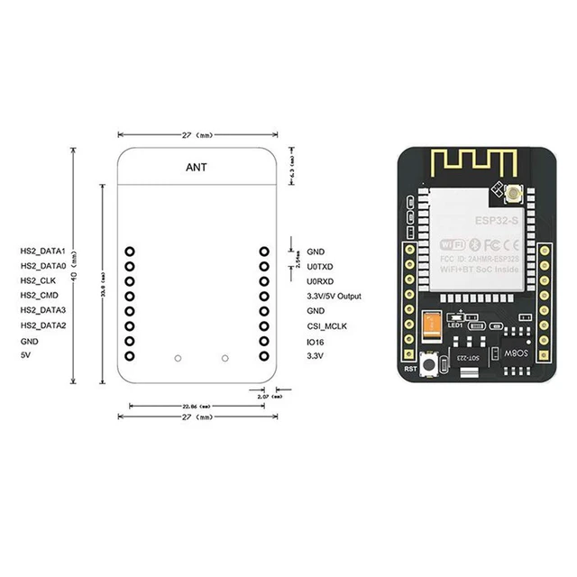 Alt view image 6 of 7 - 2pcs ESP32-CAM Camera Module ESP32-S OV2640 2MP Camera Development Board + Micro