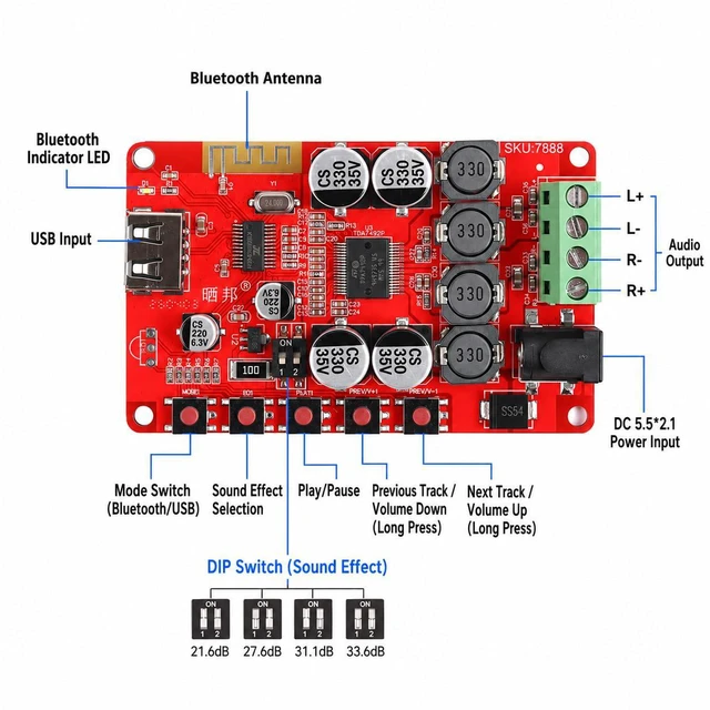 Alt view image 2 of 4 - TDA7492P 50W+50W Wireless Bluetooth CSR4.0 Audio Receiver Digital Amplifier Boar