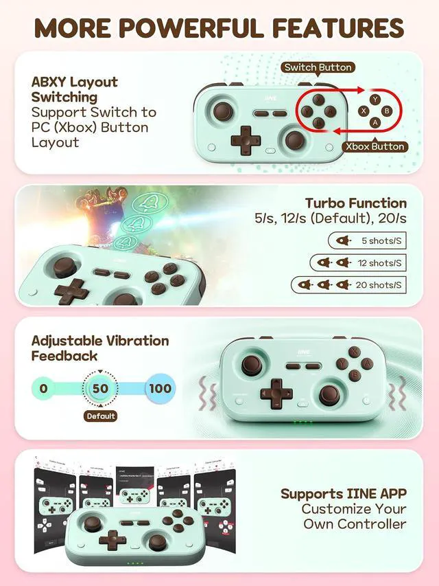 Alt view image 7 of 7 - Retro Pocket Game Controller with Hall Effect Joysticks, Switch 1 & 2 Compatible