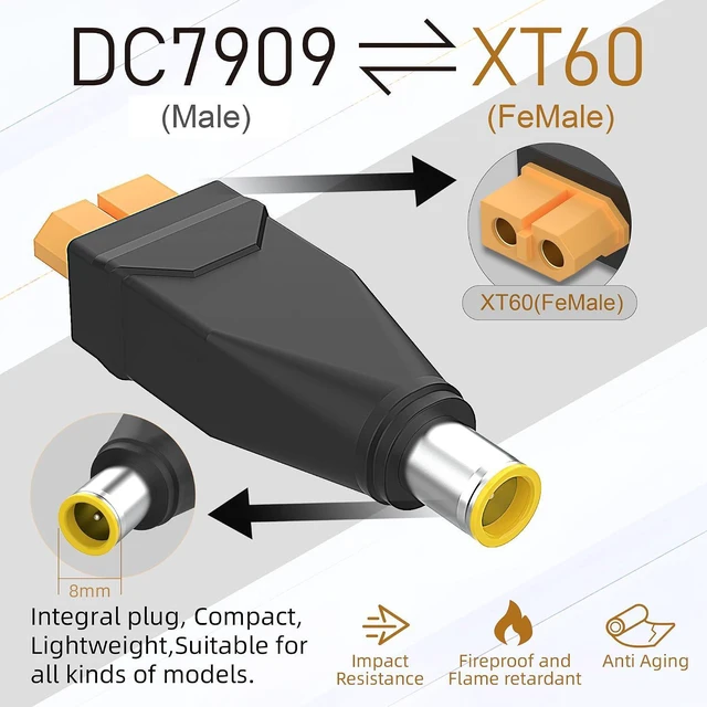 Alt view image 2 of 5 - XT60 to DC 7.9mm X 0.9mm Adapter, XT60 Female to DC 7909 Male Connectors Adapter