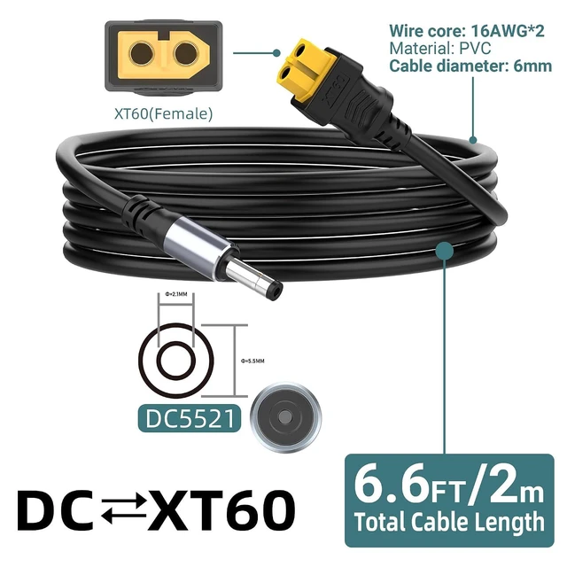 Alt view image 2 of 7 - 6.6FT DC5521 Male to XT60 Female Power Cord DC Connector to XT60 Adapter 5.5x2.1