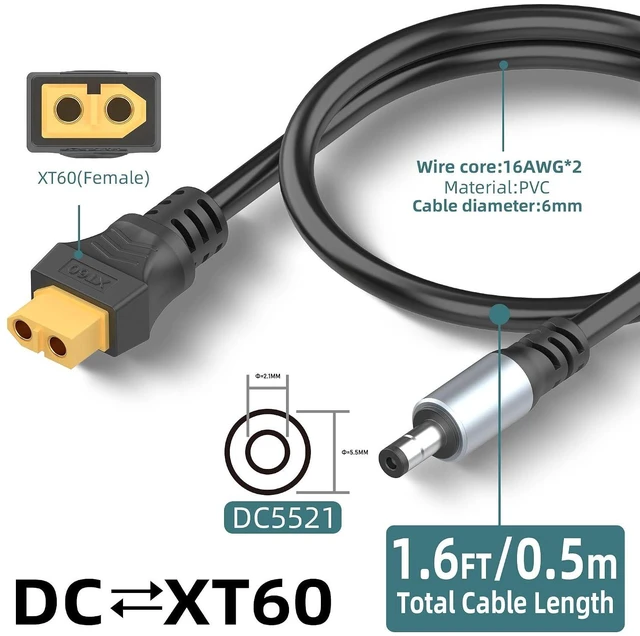 Alt view image 3 of 7 - 1.6FT DC5521 Male to XT60 Female Power Cord DC Connector to XT60 Adapter 5.5x2.1