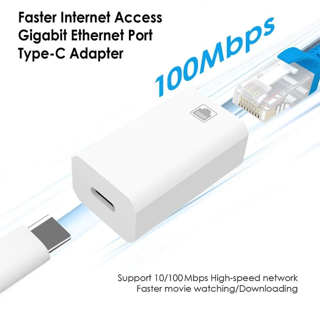 Alt view image 3 of 6 - USB C to RJ45 Ethernet Adapter, Gigabit 100Mbps Network LAN Converter, USB-C Fem
