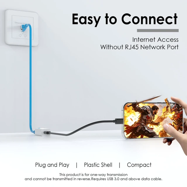 Alt view image 5 of 6 - USB C to RJ45 Ethernet Adapter, Gigabit 100Mbps Network LAN Converter, USB-C Fem