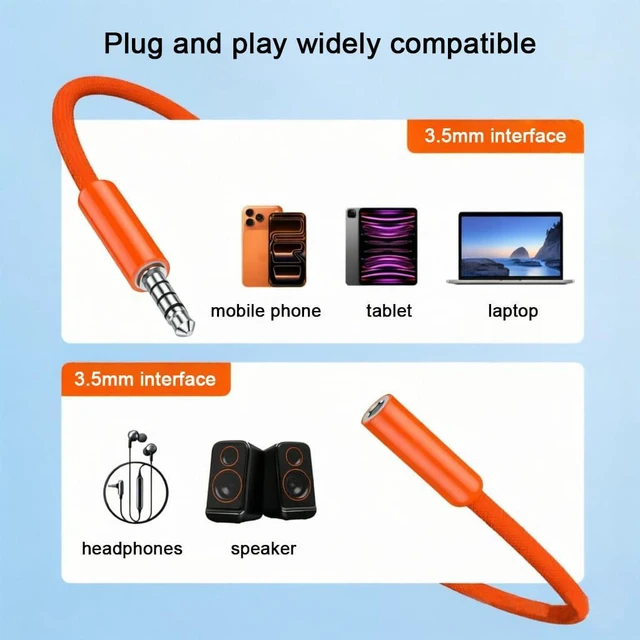Alt view image 4 of 5 - 3.5mm Male-to-Male Stereo Audio Cable for Speakers, Home Stereos, Car Stereo,Lap