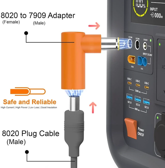 Alt view image 4 of 6 - DC8020 to DC7909 Adapter 90 Degree Right Angle, DC8020 Female to DC7909 Male Con