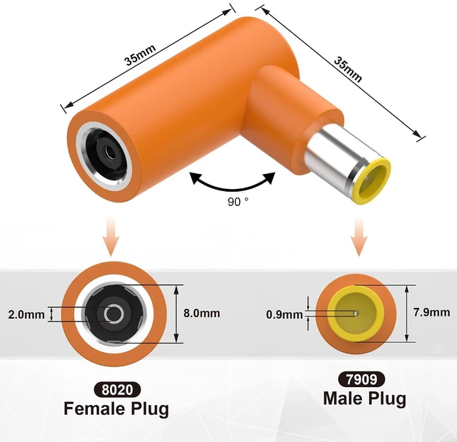 Alt view image 2 of 6 - DC8020 to DC7909 Adapter 90 Degree Right Angle, DC8020 Female to DC7909 Male Con