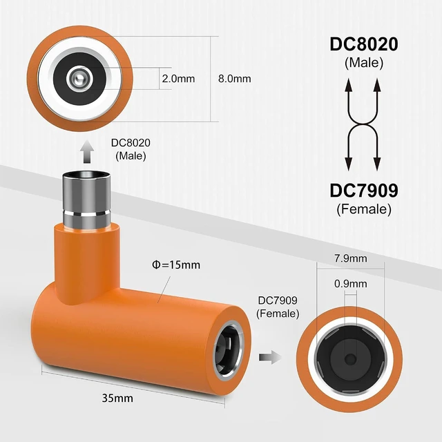 Alt view image 2 of 6 - DC7909 to DC8020 Adapter 90 Degree Right Angle, DC7909 Female to DC8020 Male Con