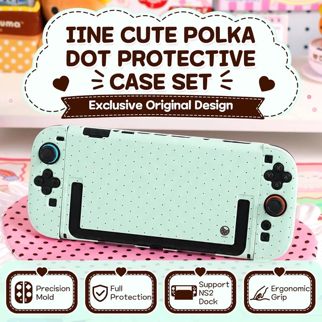 Alt view image 3 of 7 - Protective Case Set for Switch 2, Cute Polka Dot Full Cover Case with Back Shell