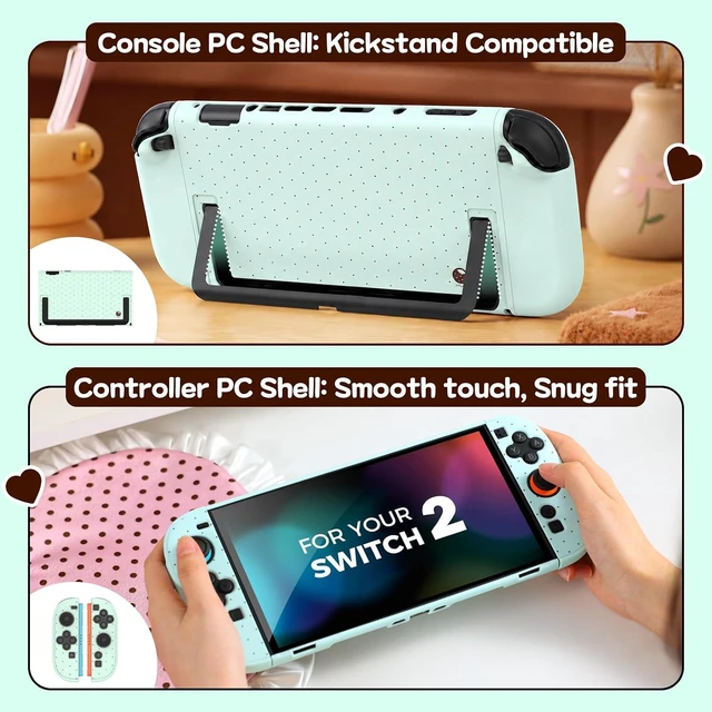 Alt view image 4 of 7 - Protective Case Set for Switch 2, Cute Polka Dot Full Cover Case with Back Shell