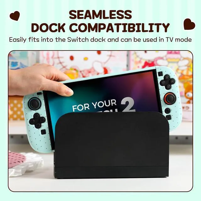Alt view image 6 of 7 - Protective Case Set for Switch 2, Cute Polka Dot Full Cover Case with Back Shell