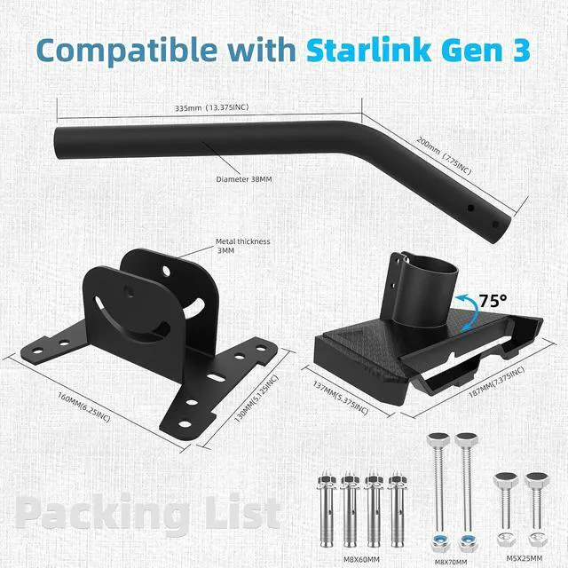 Alt view image 7 of 7 - for Starlink Mount, Starlink Gen 3 Kit Bracket,for Starlink V3 Satellite Kit Pip