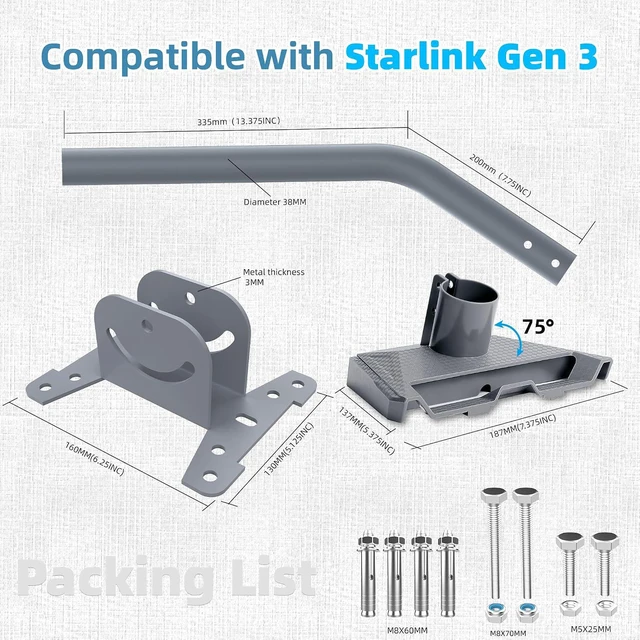 Alt view image 6 of 7 - for Starlink Mount, Starlink Gen 3 Kit Bracket,for Starlink V3 Satellite Kit Pip