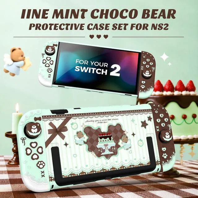 Alt view image 2 of 7 - Protective Case Set compatible with Switch 2, Mint Choco Bear