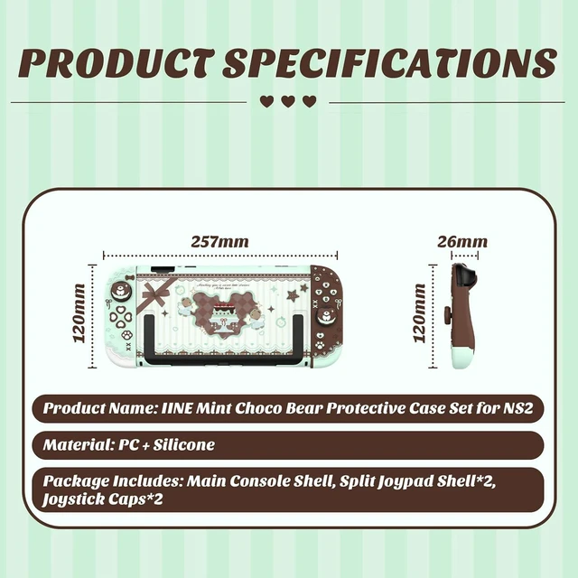 Alt view image 7 of 7 - Protective Case Set compatible with Switch 2, Mint Choco Bear