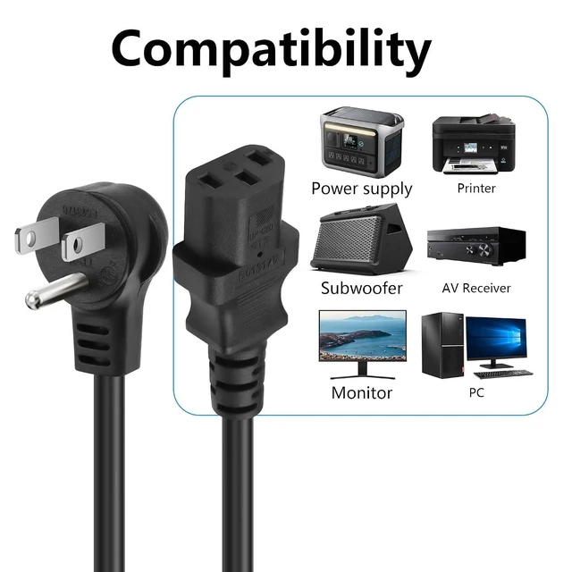 Alt view image 2 of 7 - 3.9FT 18AWG NEMA 5-15P to IEC 320 C13 Computer Power Cord,10A/250V, 3 Prong AC P