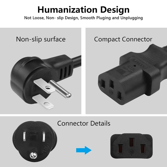 Alt view image 5 of 7 - 3.9FT 18AWG NEMA 5-15P to IEC 320 C13 Computer Power Cord,10A/250V, 3 Prong AC P