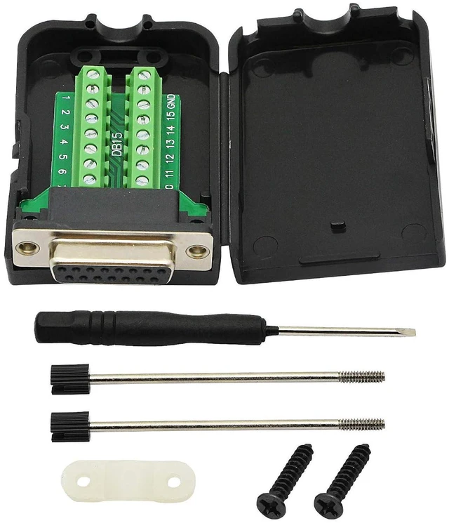 Main image of DB15 Breakout Connector, DB15 D-SUB Female Solderless Serial to Screw Wiring Ter