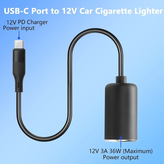 Alt view image 3 of 6 - PD 12V USB-C to Car Cigarette Lighter Adapter, 36W PD Fast Charger Cable for Das