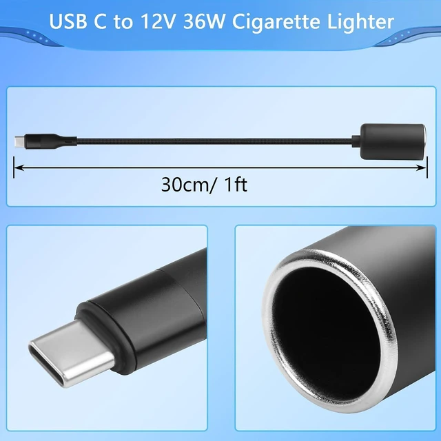 Alt view image 6 of 6 - PD 12V USB-C to Car Cigarette Lighter Adapter, 36W PD Fast Charger Cable for Das