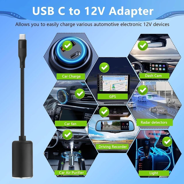 Alt view image 4 of 6 - PD 12V USB-C to Car Cigarette Lighter Adapter, 36W PD Fast Charger Cable for Das