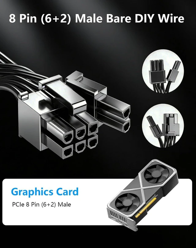 Alt view image 2 of 6 - PCIe 8 Pin (6+2) Male Bare Wire DIY Cabl with 5557/5559 8Pin Connector for PSU C