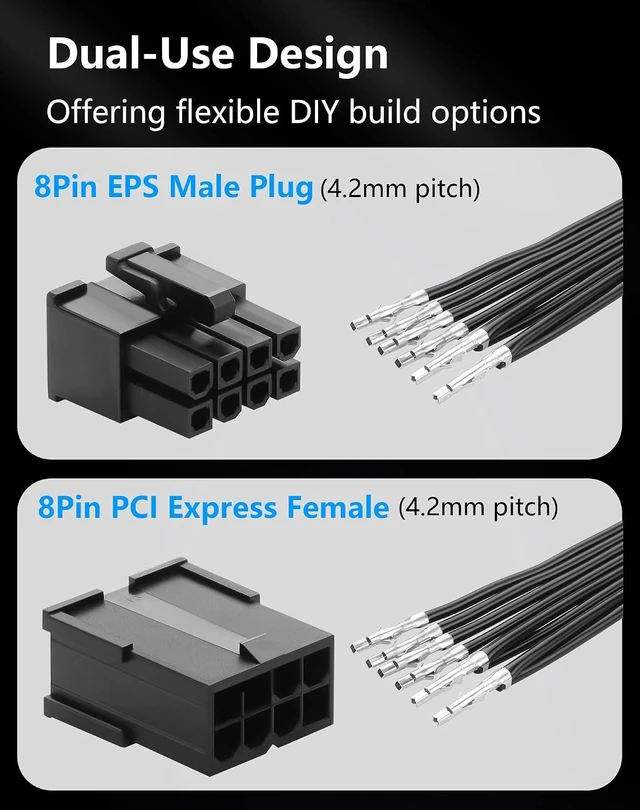 Alt view image 4 of 6 - PCIe 8 Pin (6+2) Male Bare Wire DIY Cabl with 5557/5559 8Pin Connector for PSU C