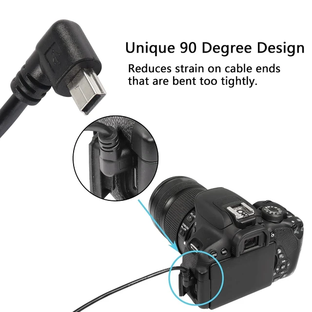 Alt view image 3 of 7 - 90 Degree Mini USB Short Cable, 1ft Up Angle USB 2.0 Type A to Left Angle Mini B
