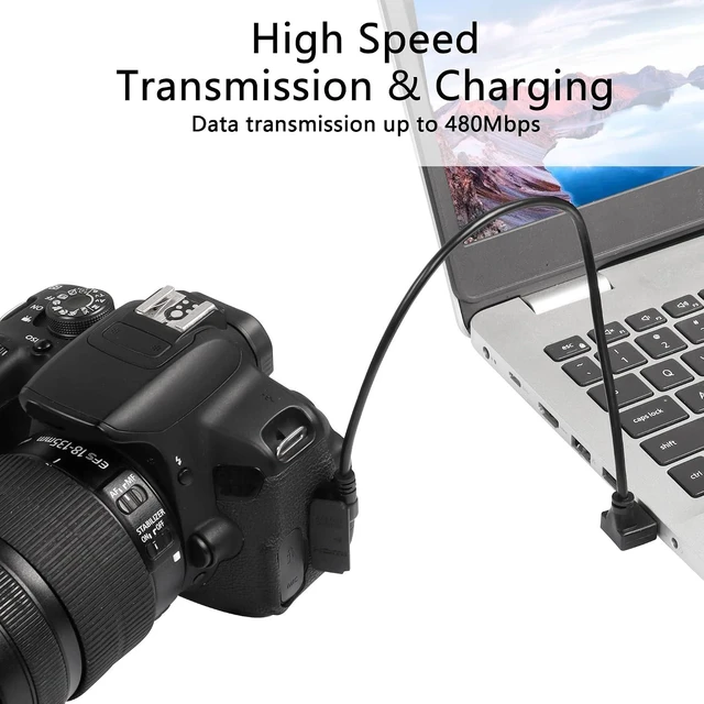 Alt view image 4 of 7 - 90 Degree Mini USB Short Cable, 1ft Up Angle USB 2.0 Type A to Left Angle Mini B