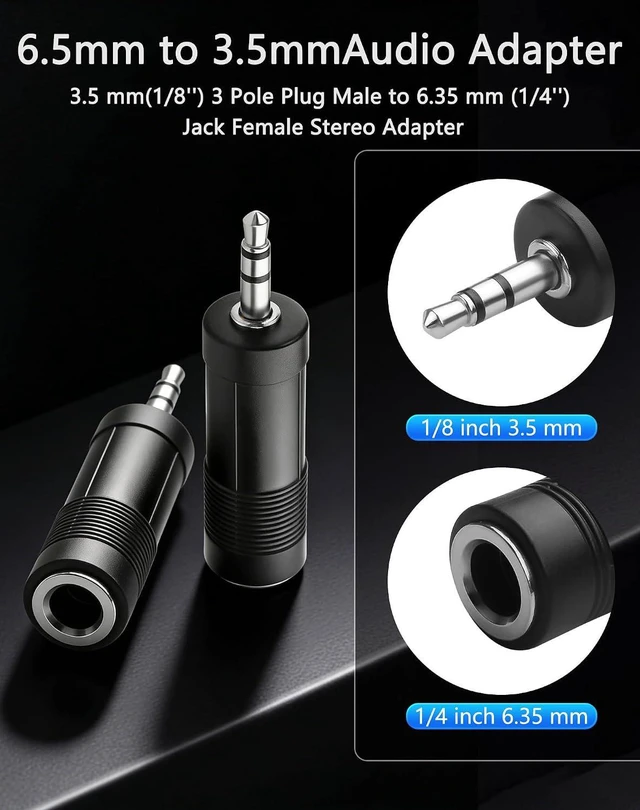 Alt view image 2 of 7 - 6.5mm to 3.5mm Adapter, 3.5 mm(1/8'') 3 Pole Plug Male to 6.35 mm (1/4'') Jack F