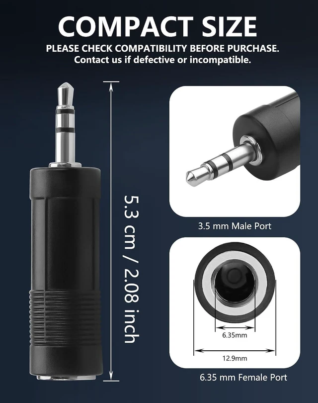 Alt view image 7 of 7 - 6.5mm to 3.5mm Adapter, 3.5 mm(1/8'') 3 Pole Plug Male to 6.35 mm (1/4'') Jack F