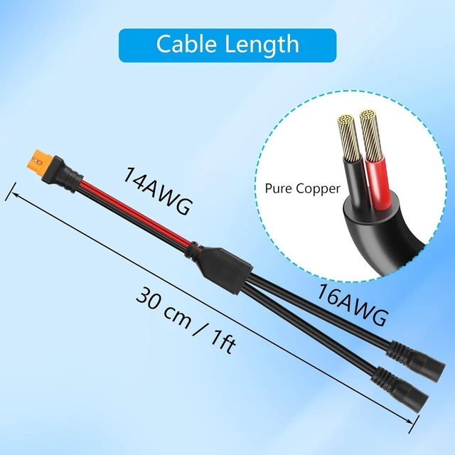 Alt view image 6 of 6 - 12AWG XT60I to DC8MM Y Splitter Power Cable XT-60I Female to Dual DC7909 Female