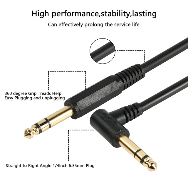 Alt view image 2 of 6 - 1/4 Inch Guitar Instrument Cable, Right Angle 6.35mm Male TRS to 6.35mm Male TRS