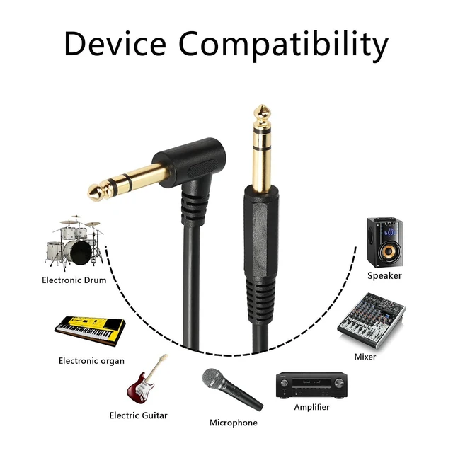 Alt view image 6 of 6 - 1/4 Inch Guitar Instrument Cable, Right Angle 6.35mm Male TRS to 6.35mm Male TRS