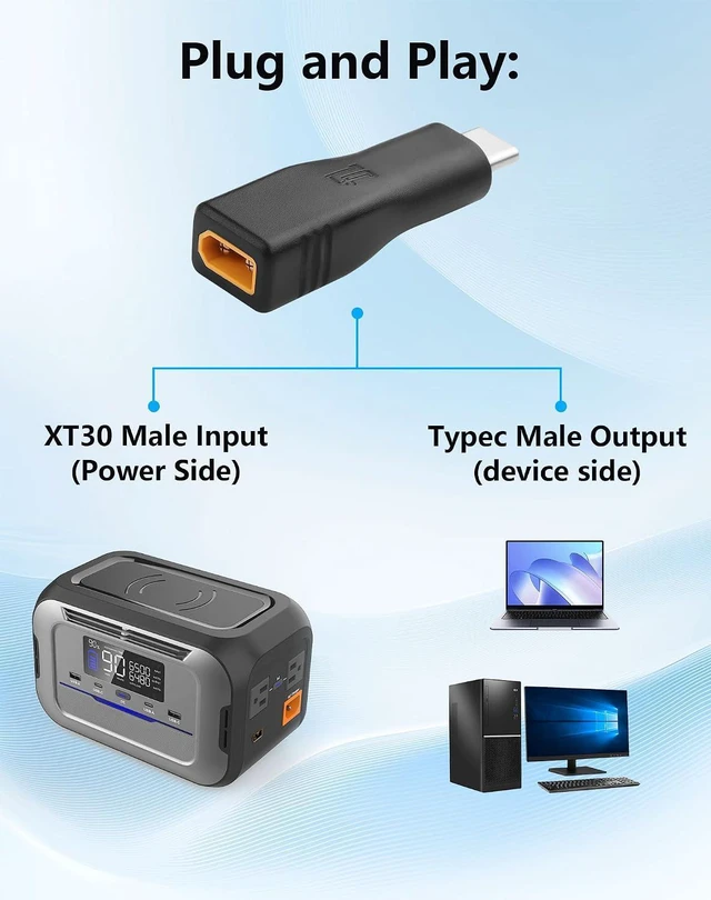 Alt view image 4 of 6 - XT30 to Type C Adapter, XT30 Male Input to Type-C Male PD 100W Output Power Adap